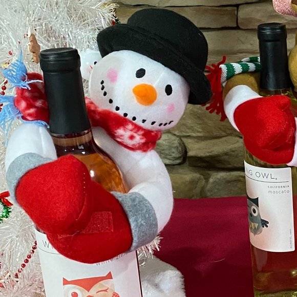 Christmas Home Décor Snowmen Ornaments Wine Bottle Cover Hugger Topper Set 2pc - Picture 3 of 9